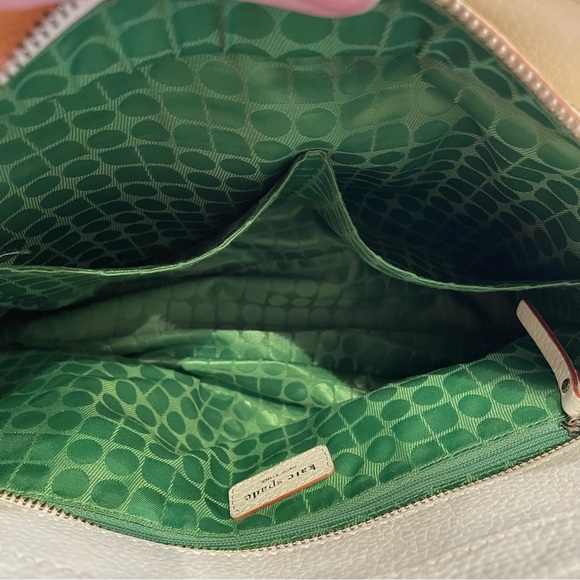 Vintage Luxury Kate Spade White Leather Dot Noel Tote Green Interior Old Money - Picture 15 of 16